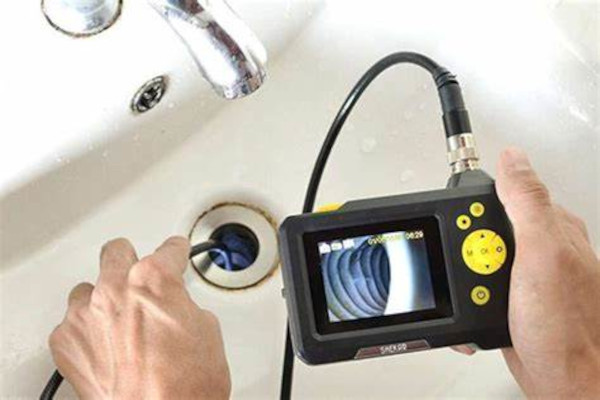 Plumber performing a sewer camera inspection